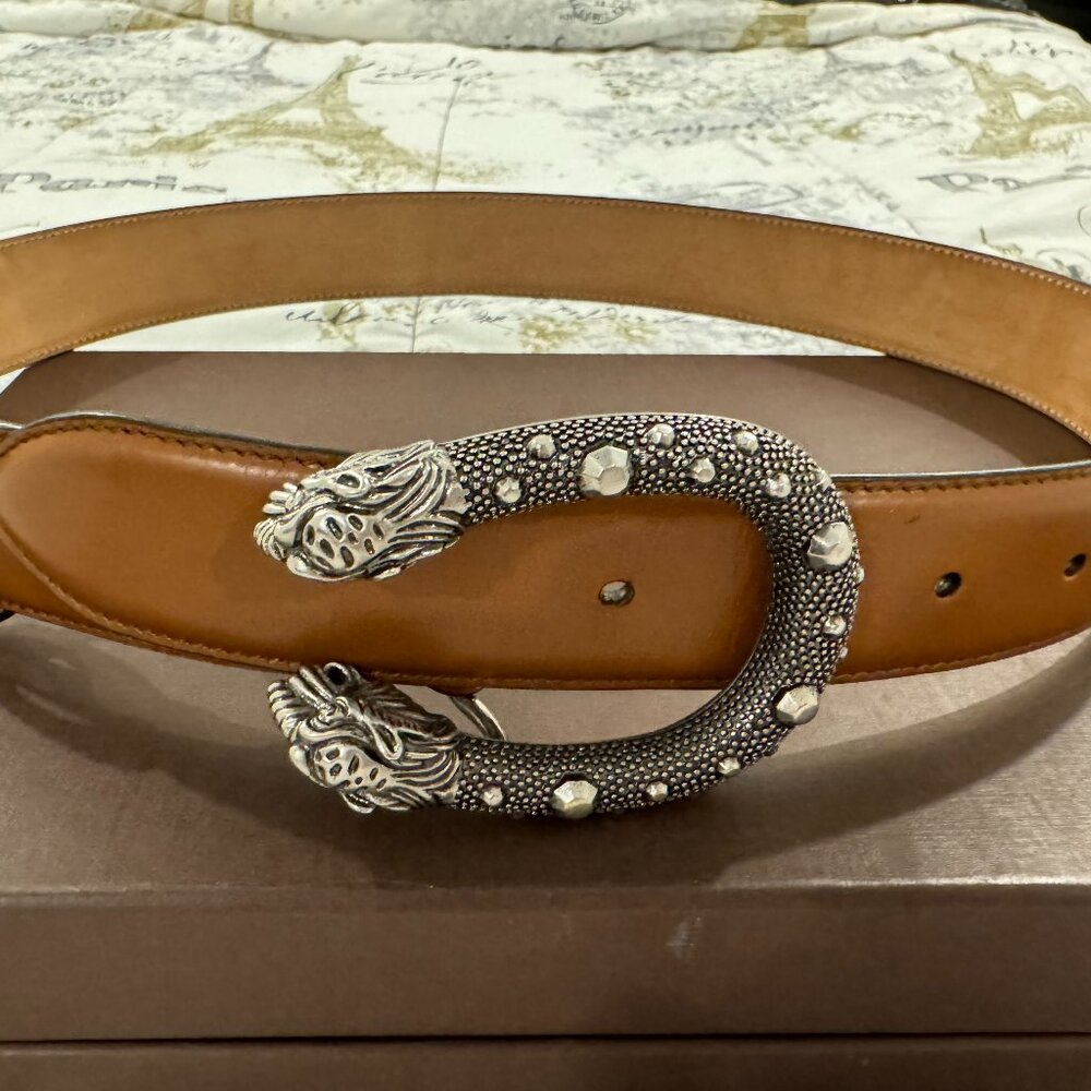 Gucci Dionysus Belt. Tan and silver. 32 inches.